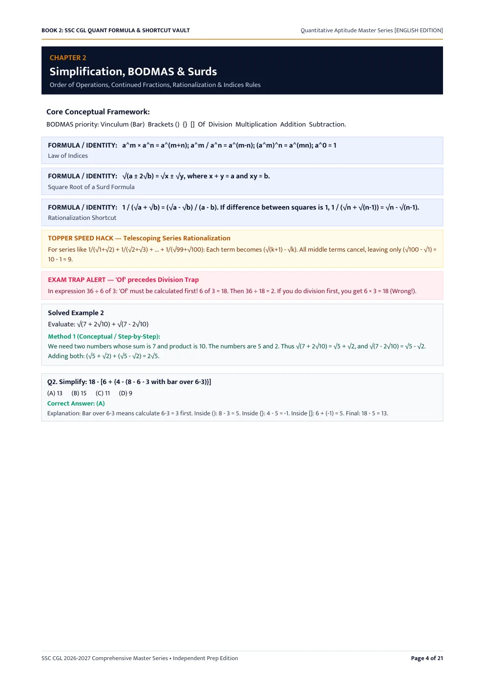 Quant Formula and Shortcut Vault Sample Page